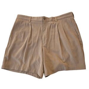Tommy Bahama Mens Silk Blend Pleated Front Relaxed Chino Shorts Beige Size 38